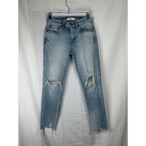 Moussy Vintage Howa Distressed Ankle Jeans Women’s Size 25 Blue Slim Leather